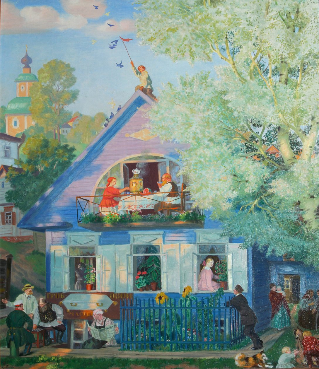 Lille blå hus, 1920 af Boris Mikhailovich Kustodiev