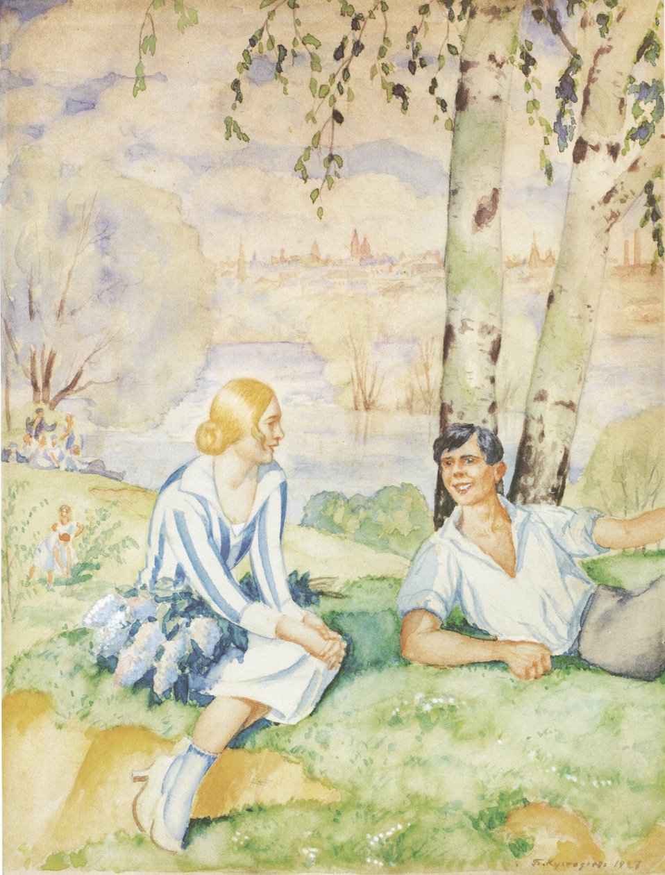 Forår ved flodbredden, 1927 af Boris Mikhailovich Kustodiev