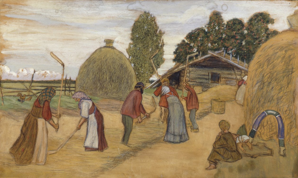 Tærskeplads, 1918 af Boris Mikhailovich Kustodiev