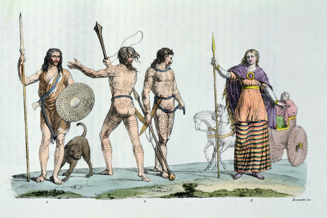Keltiske mennesker på Julius Cæsars tid, illustration fra 