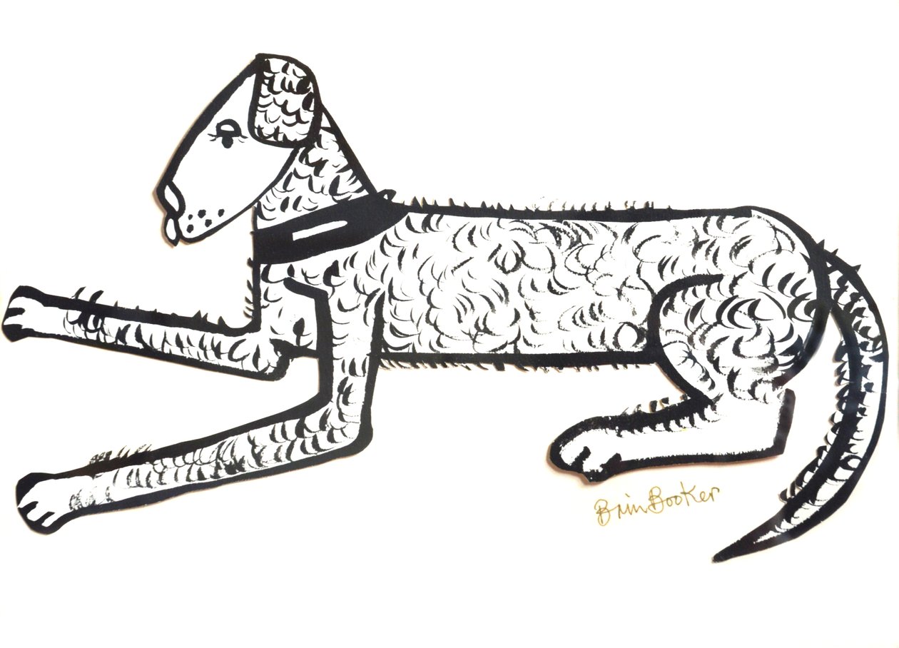Hound Dog (pensel og blæk på papir) af Brenda Brin Booker