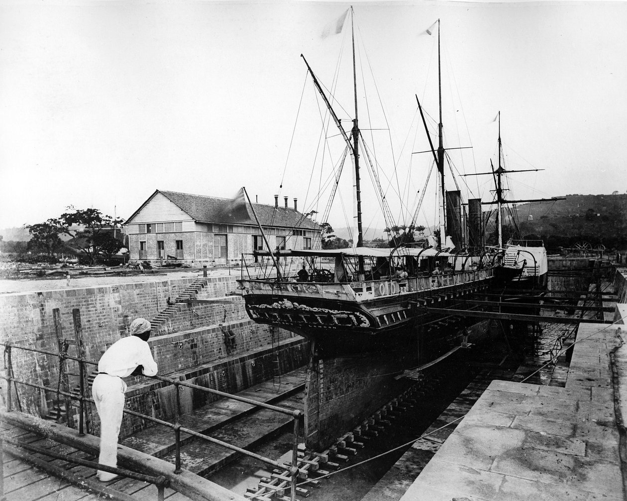 Paddle Steamer i en tørdok i Vestindien, ca. 1880