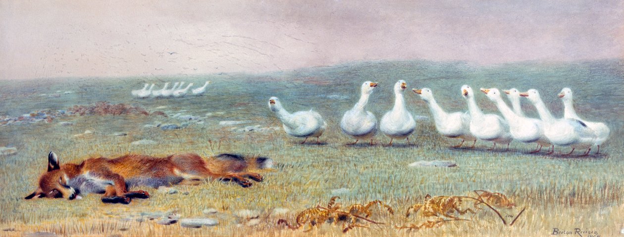 Et spil med ræv og gæs, 1868 af Briton Riviere