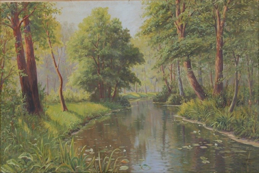 Waldlandschaft mit Flussn af Bruno Moras