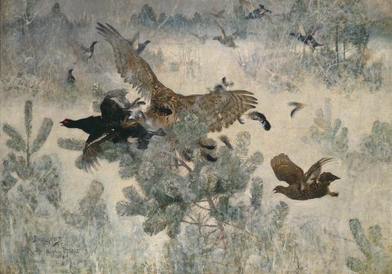 Hawk and Black Game, 1884 af Bruno Andreas Liljefors