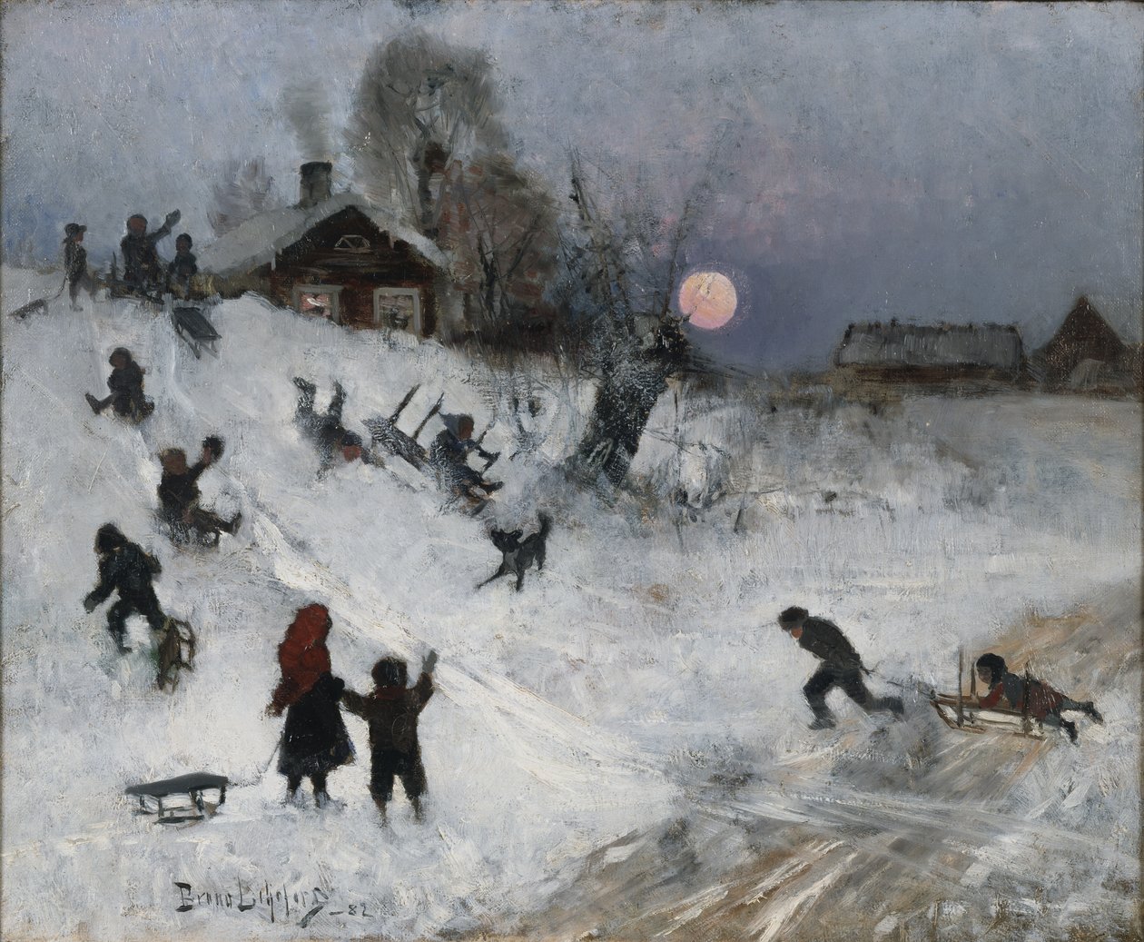 Slædekørsel, 1882 af Bruno Andreas Liljefors