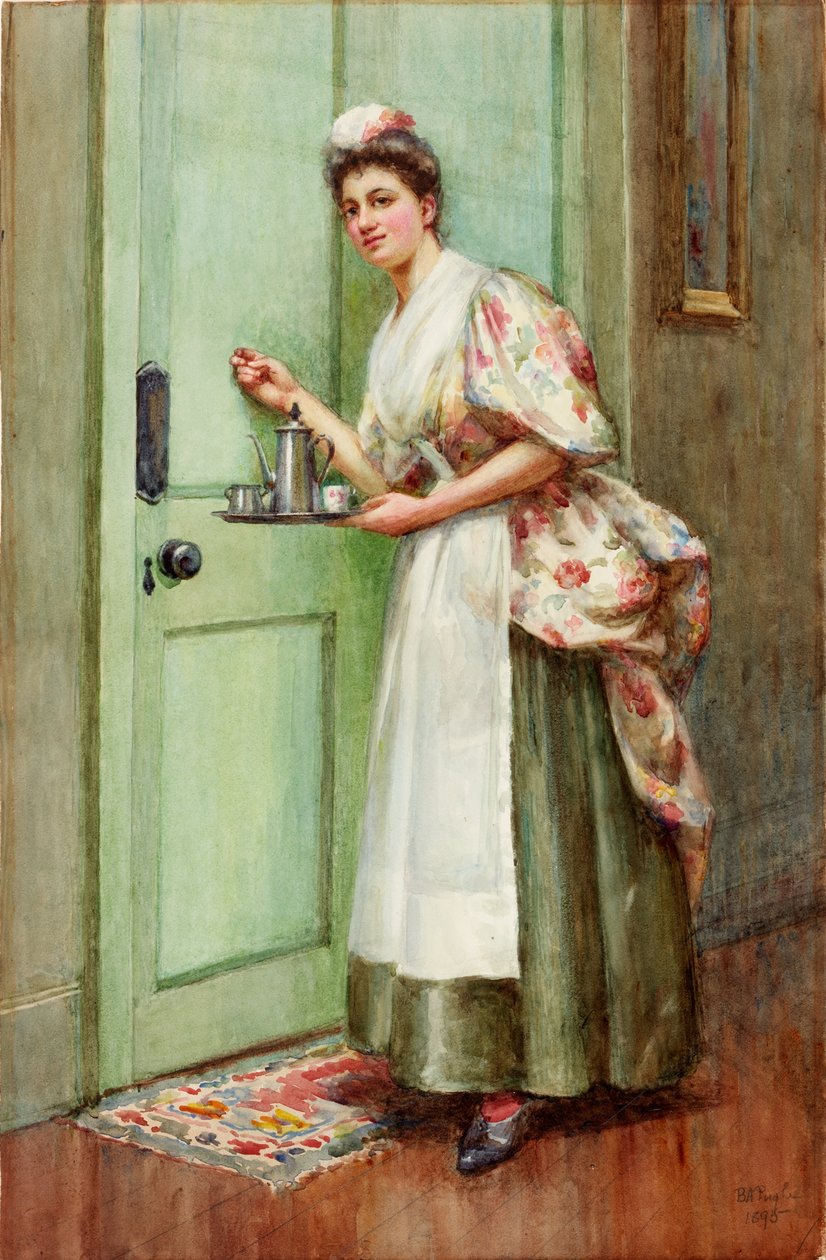 Figurstudie, 1895 (blyant og wc på papir klistret på kort) af Buddig Anwylini Pughe