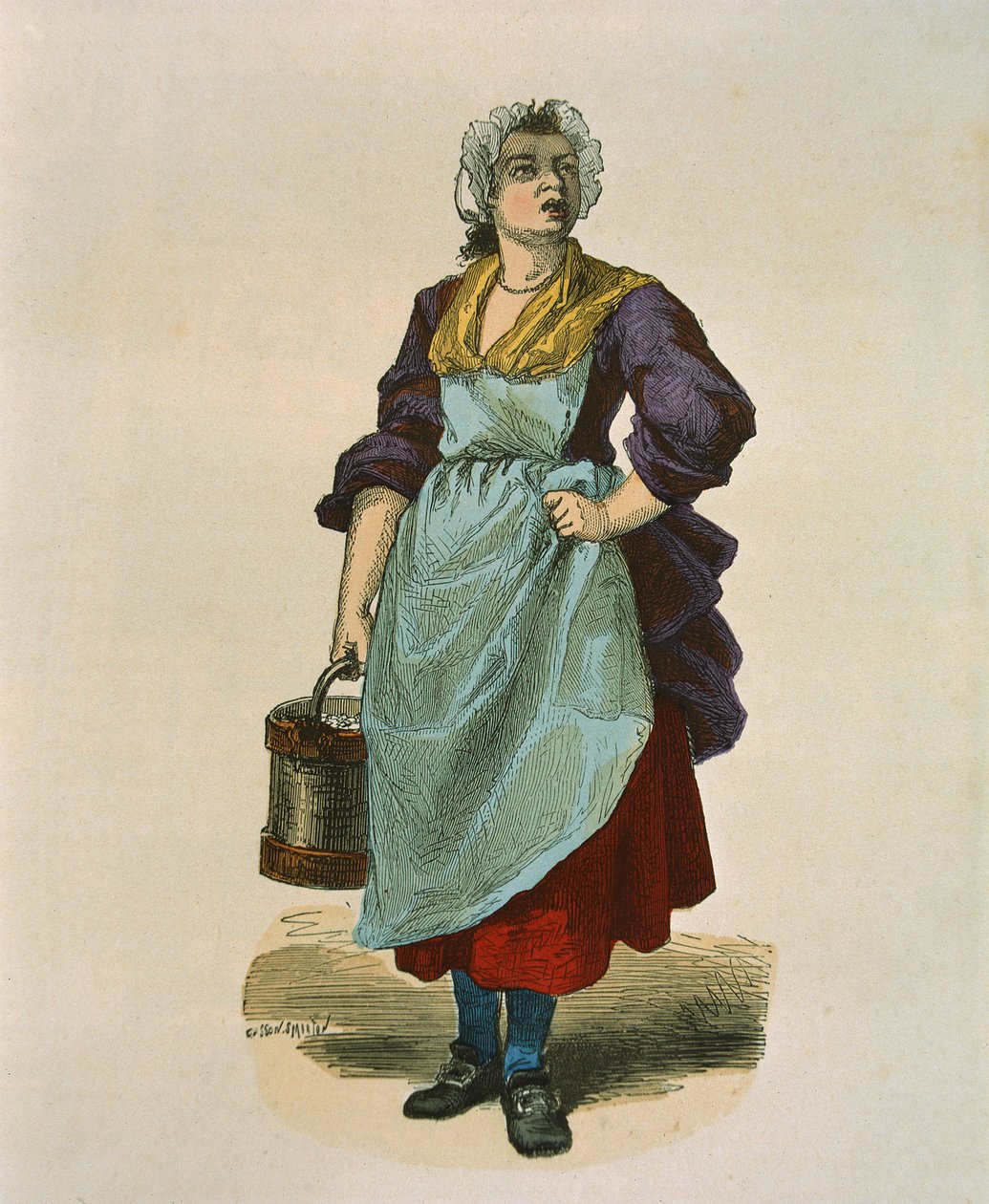 Valnødsælger i 1774 (farvegravering) af Burn Smeeton