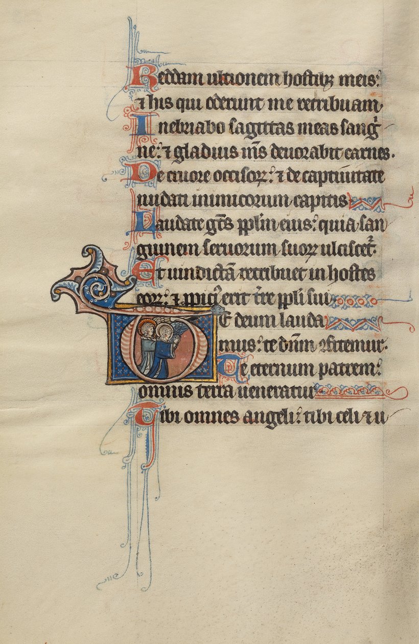Initial T: To engle knæler i bøn af Bute Master