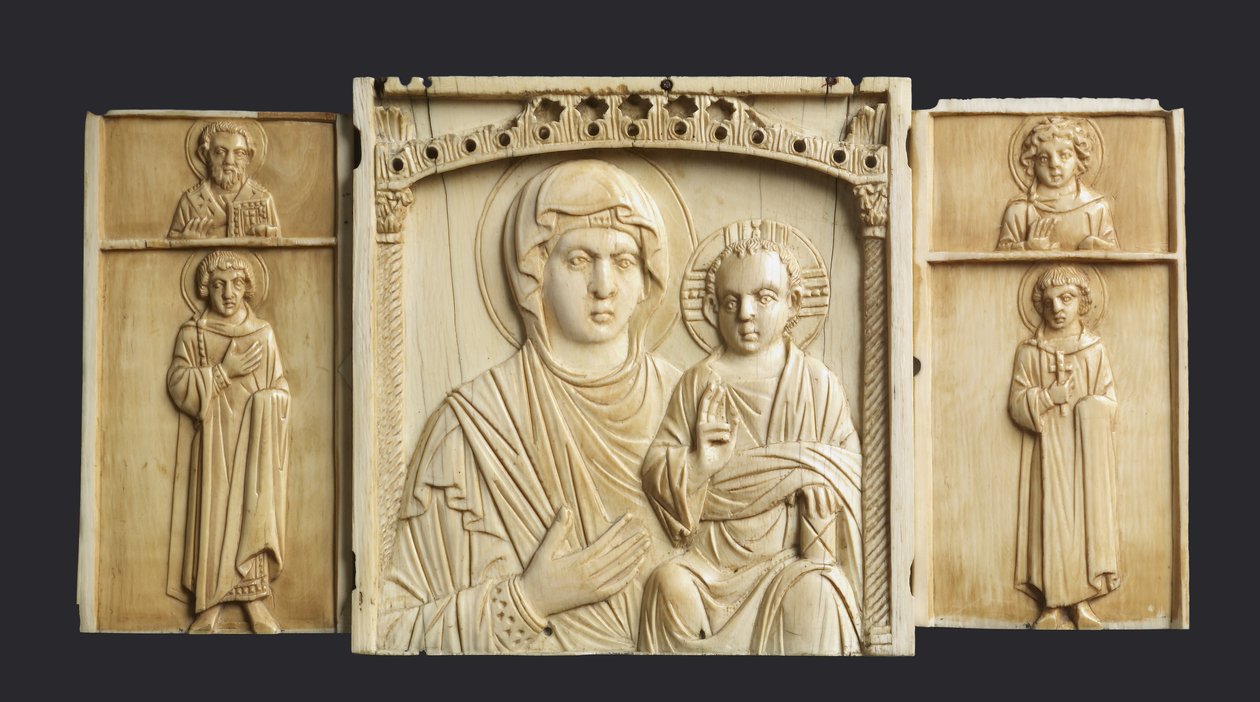 Triptykonikon af Jomfru og Barn med helgener (se også 957216-8) af Byzantine