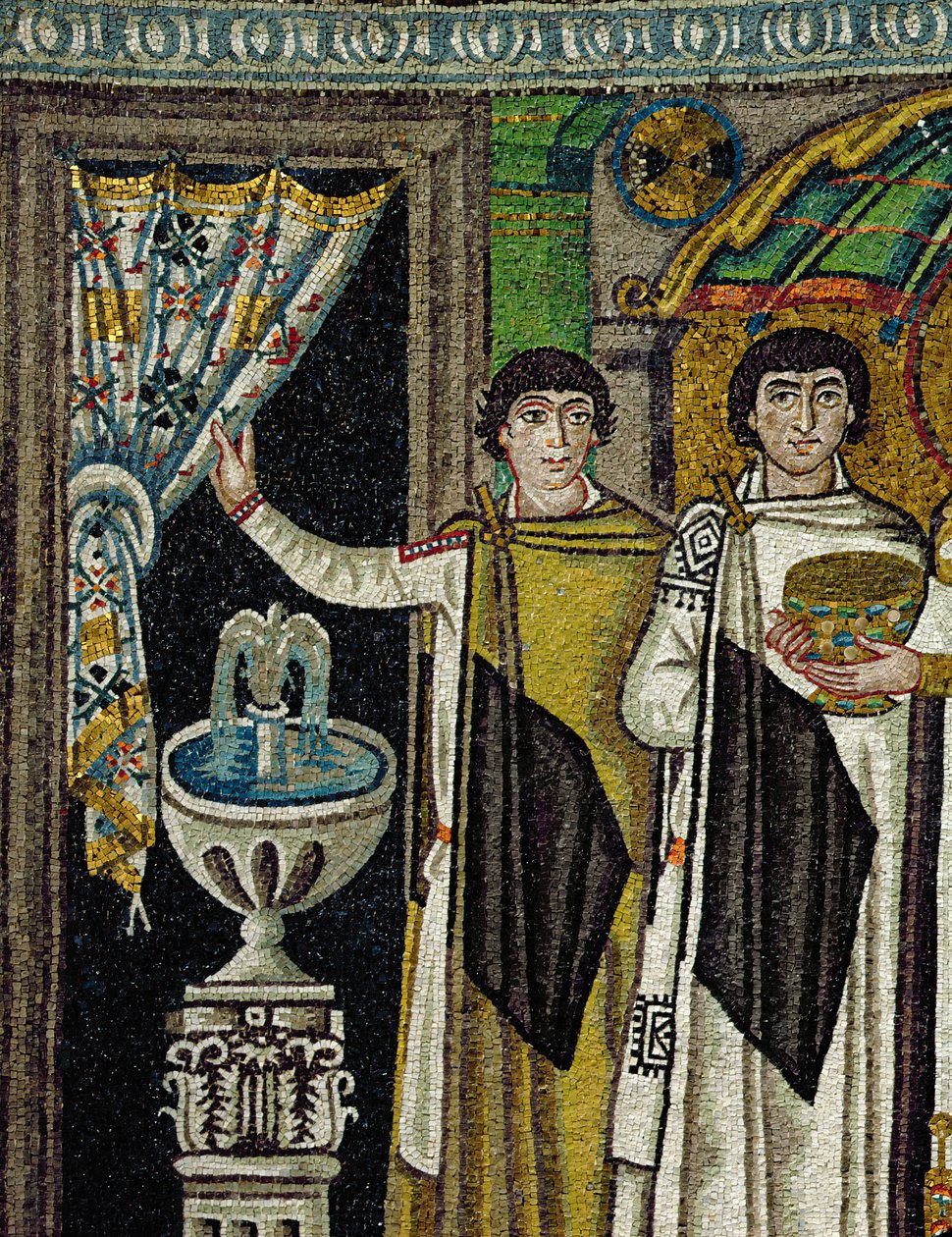 Hofmænd ved et springvand (mosaik) af Byzantine School