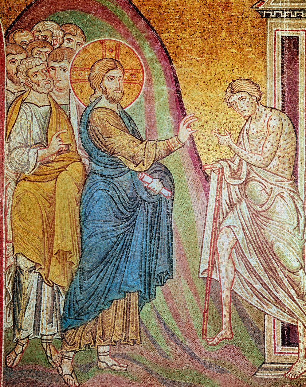 Jesus helbreder en spedalsk (mosaik) af Byzantine School