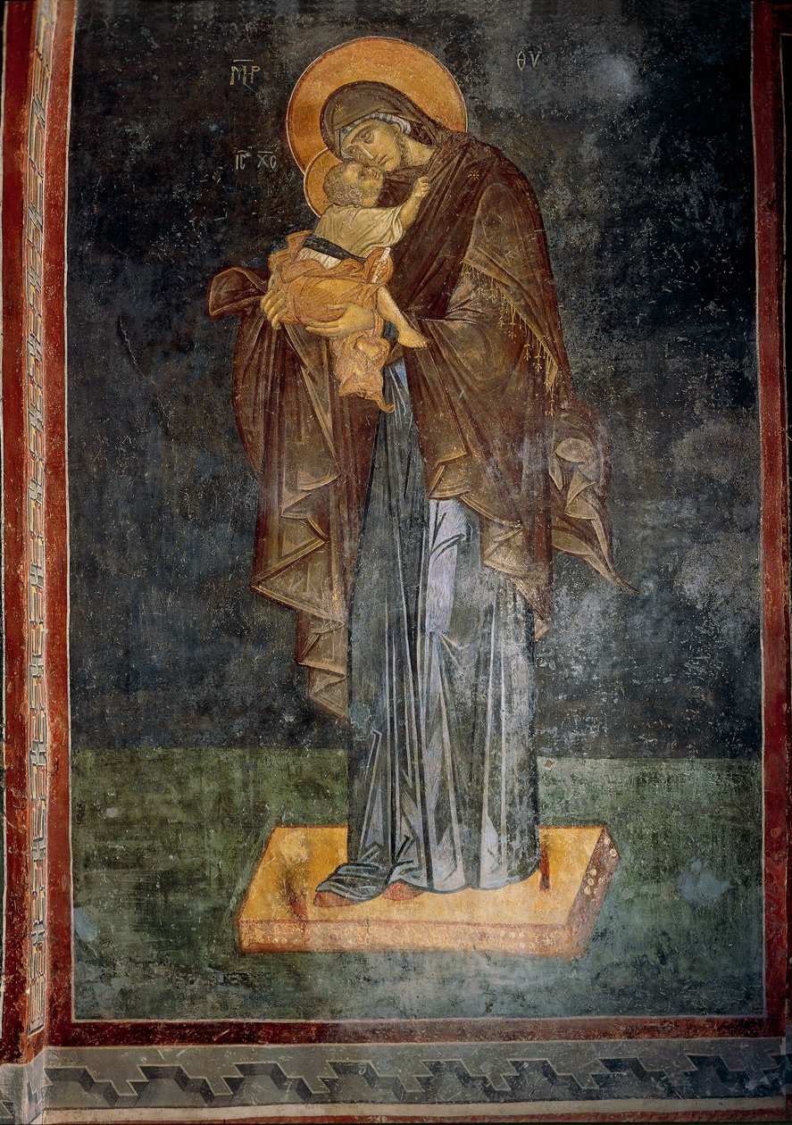 Jomfru og barn (fresco) af Byzantine Byzantine