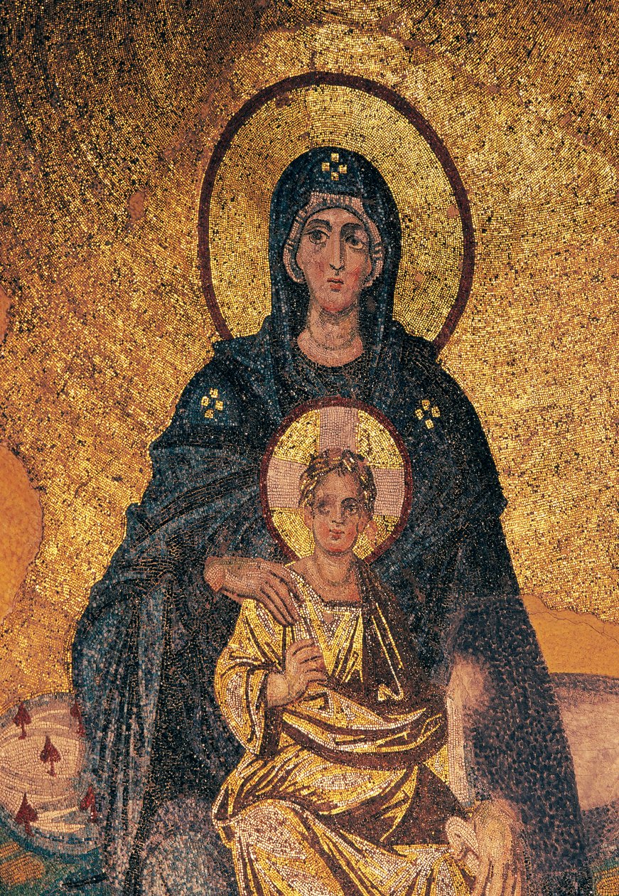 Jomfru og barn på tronen (mosaik) af Byzantine Byzantine