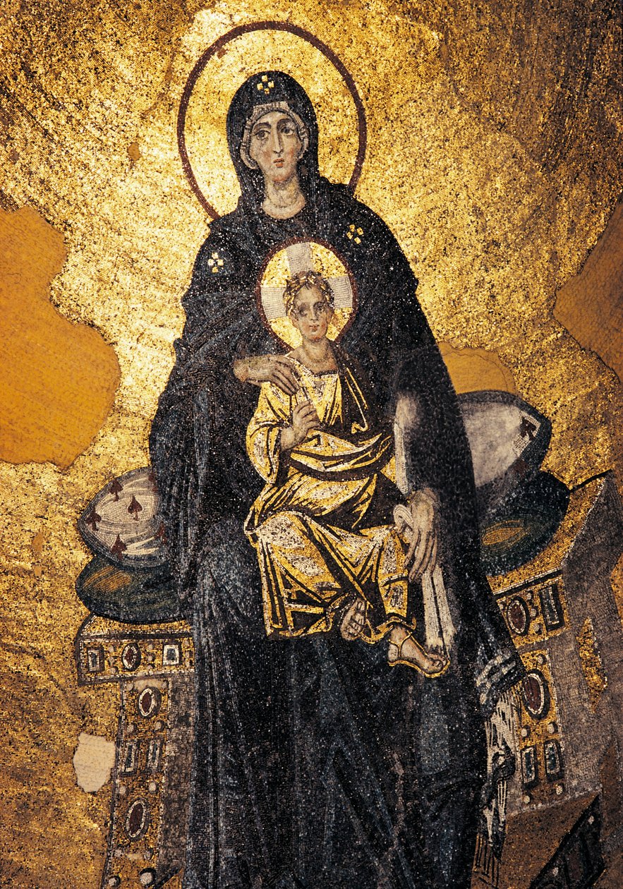 Jomfru og barn på tronen (mosaik) af Byzantine Byzantine