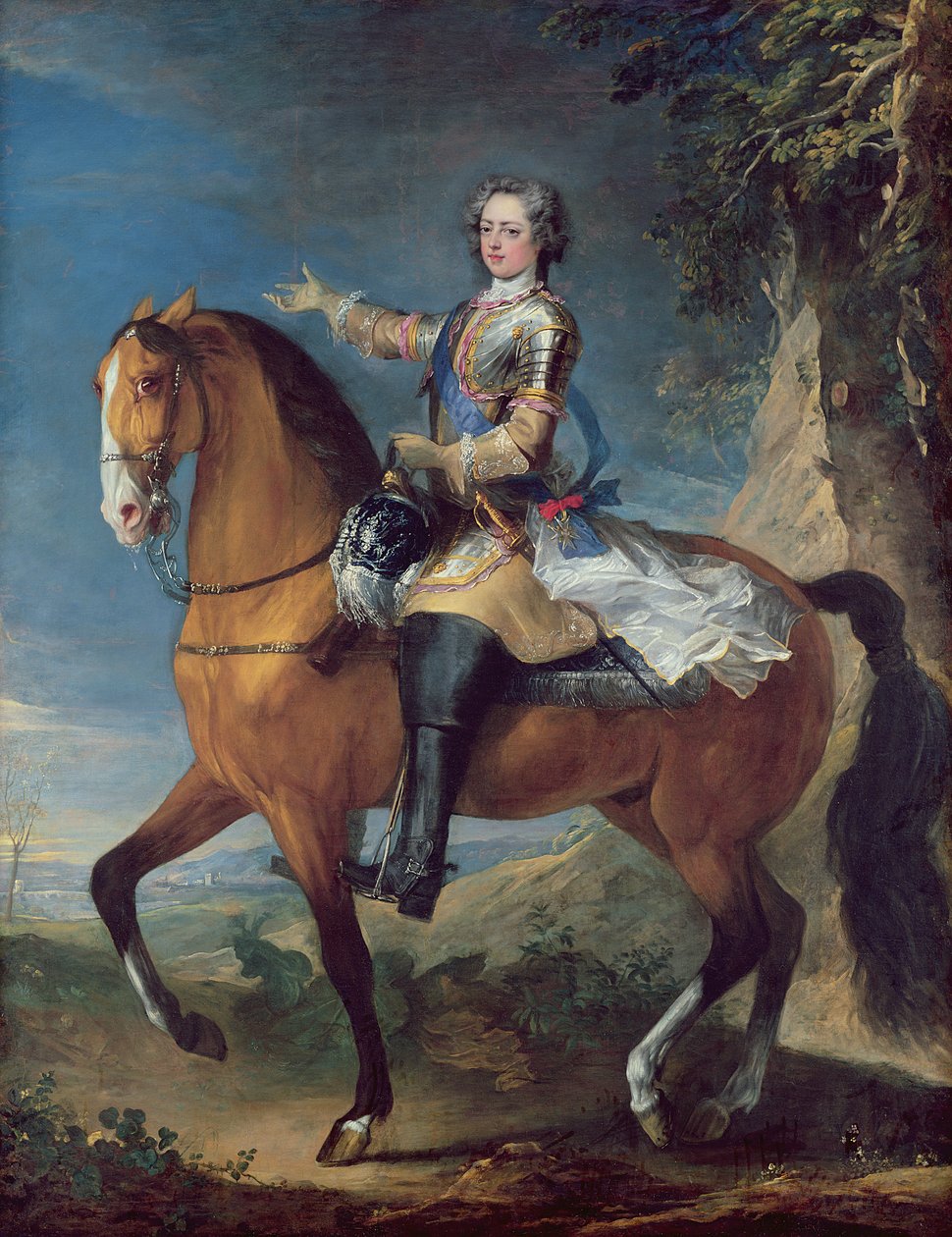Rytterportræt af Ludvig XV (1710-74) i en alder af tretten, 1723 af C. and Van Loo, J. B. Parrocel