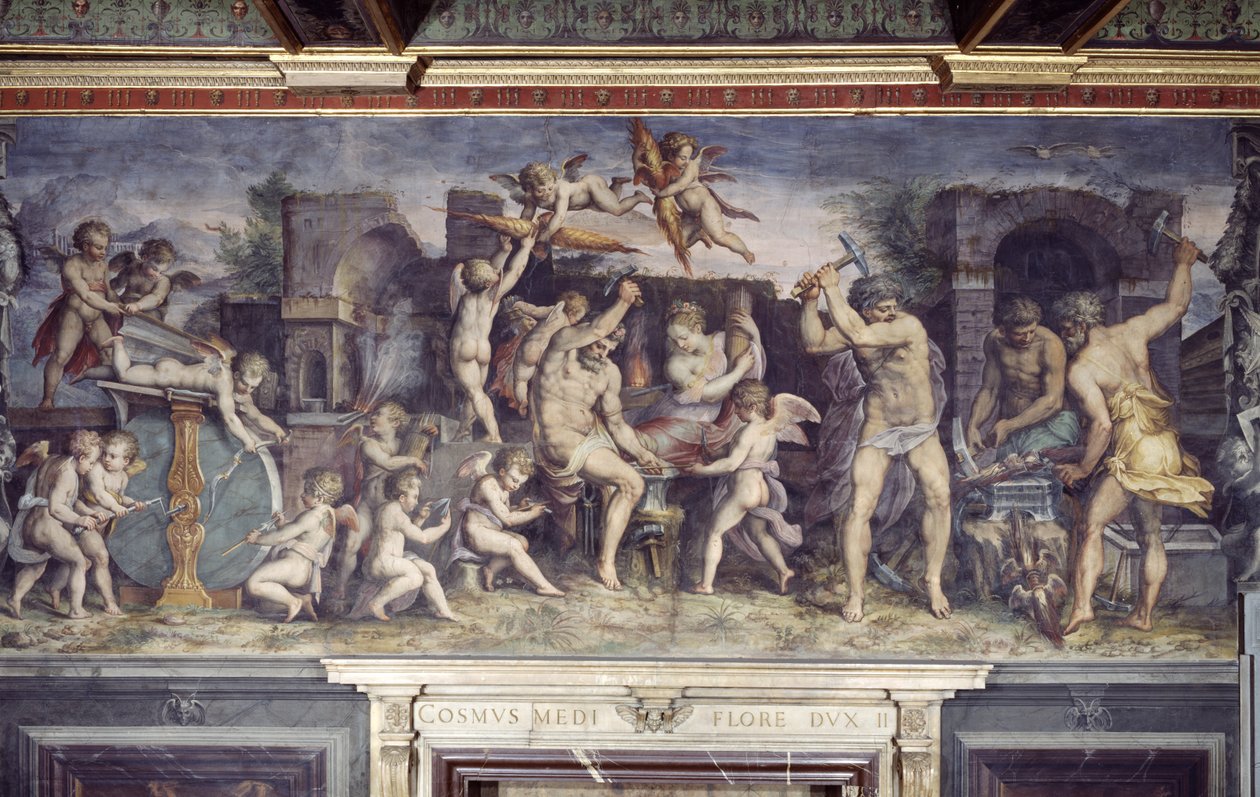 Vulcans smedje, 1555 af C. and Vasari, G. Gherardi