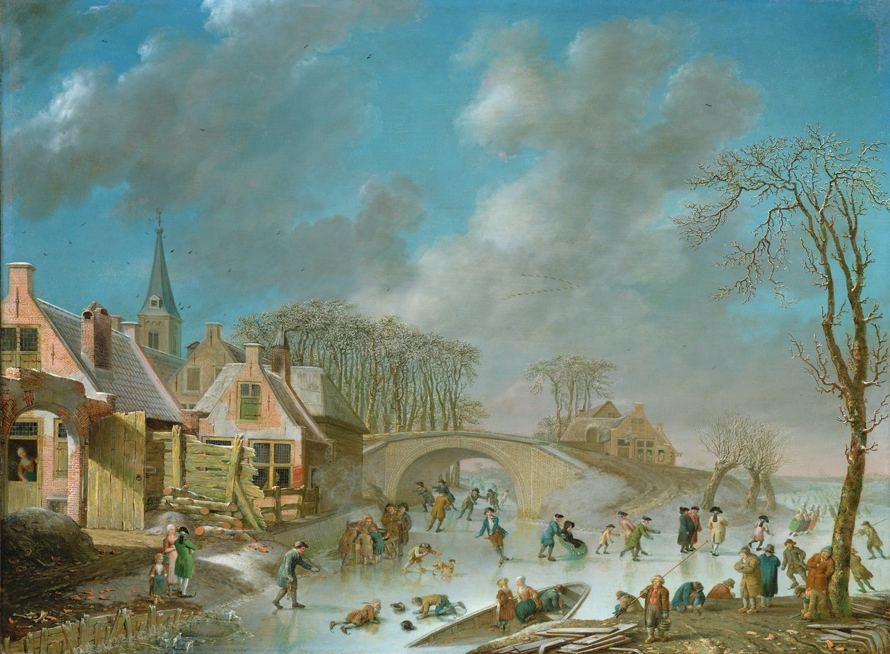 Vinterlandskab med skatere, 1700-tallet af C. Kuipers