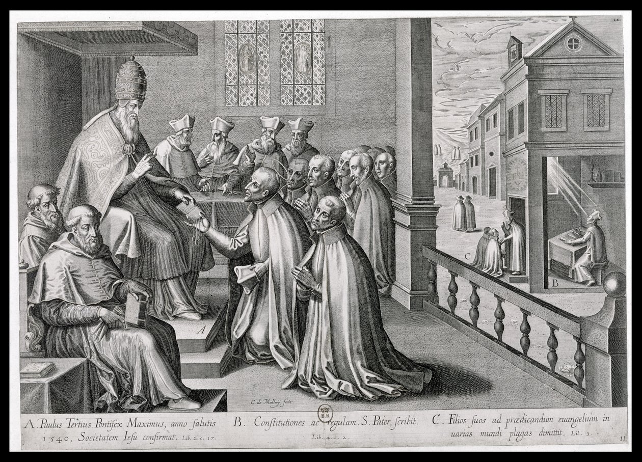 Pave Paul III (1468-1549) Modtager Jesu Selskabs Regel, 1540 af C. Malloy