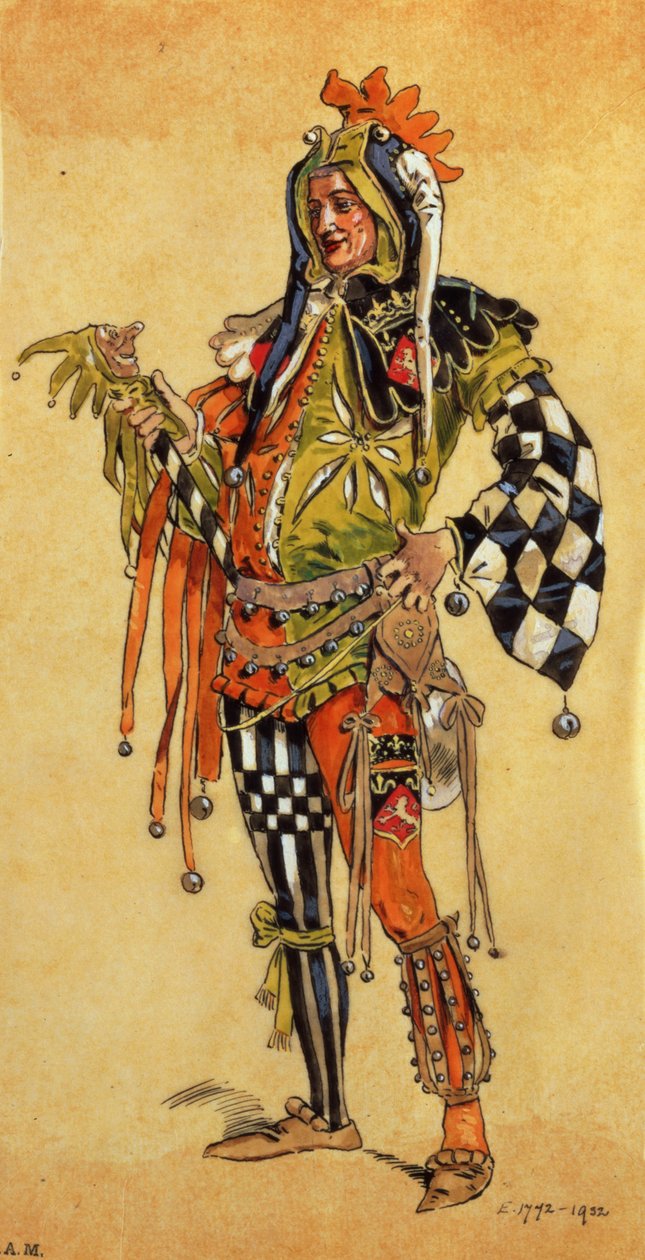 Touchstone the Clown, kostumedesign til As You Like It, produceret af R. Courtneidge på Princes Theatre, Manchester af C. Wilhelm