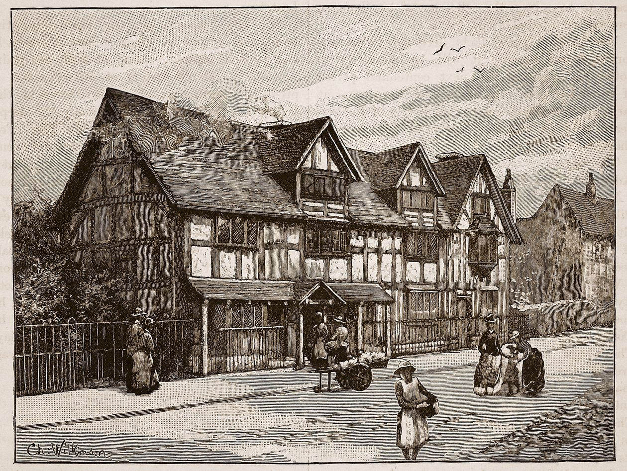 Huset i Stratford-on-Avon, hvor Shakespeare blev født, illustration fra 