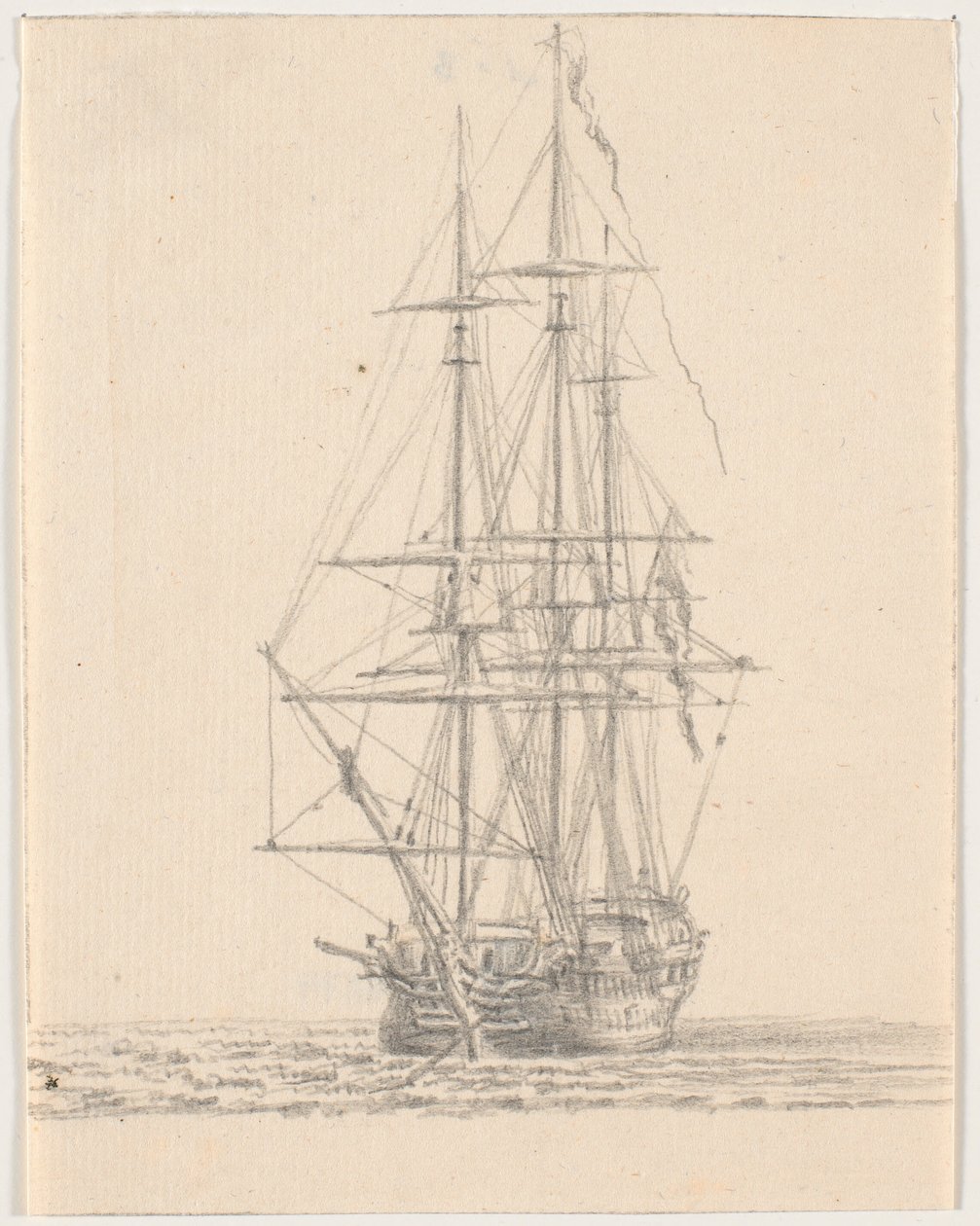 Marineskib med strøgne sejl af C.A. Lorentzen