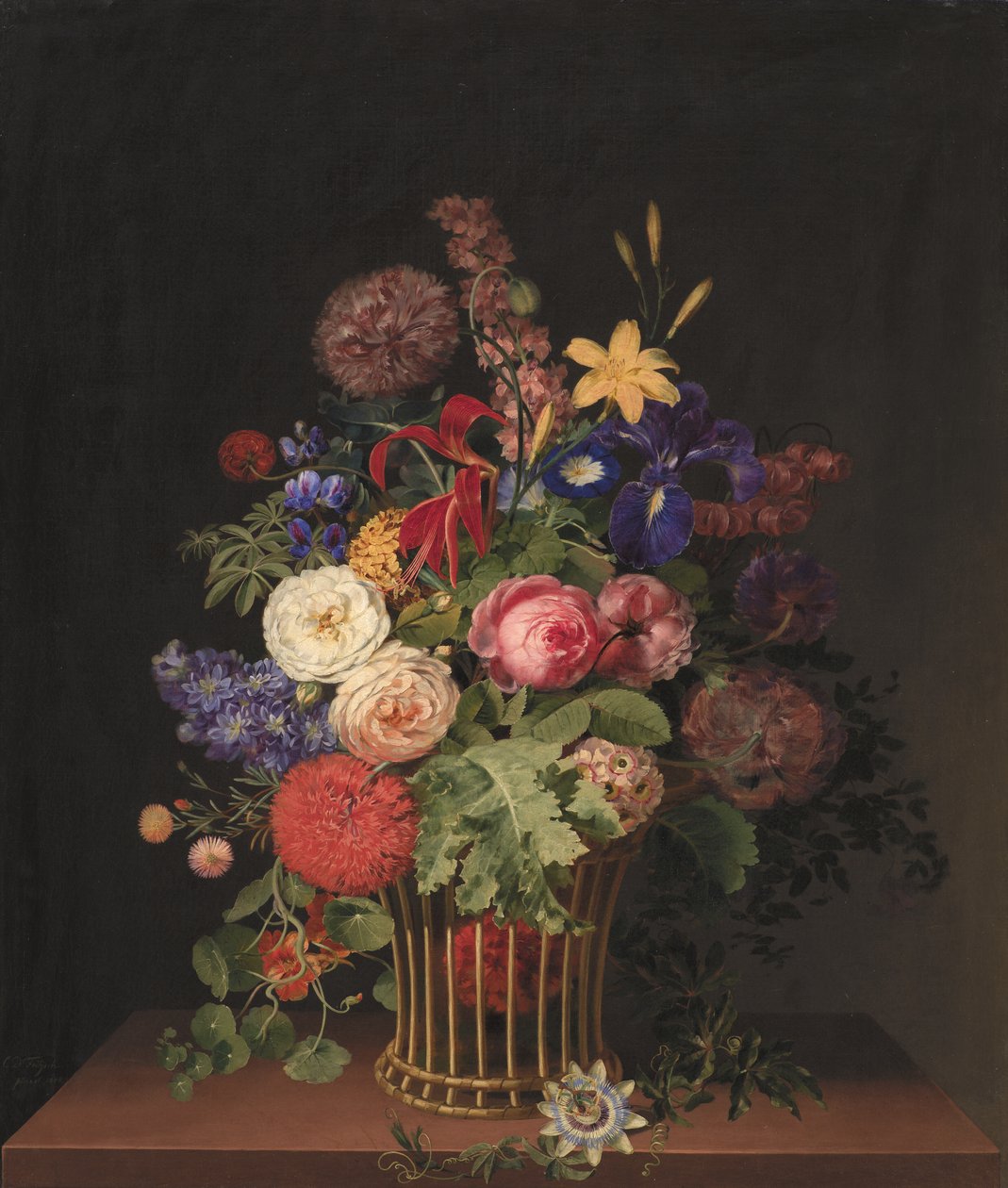 En let rørkurv med blomster af C.D. Fritzsch