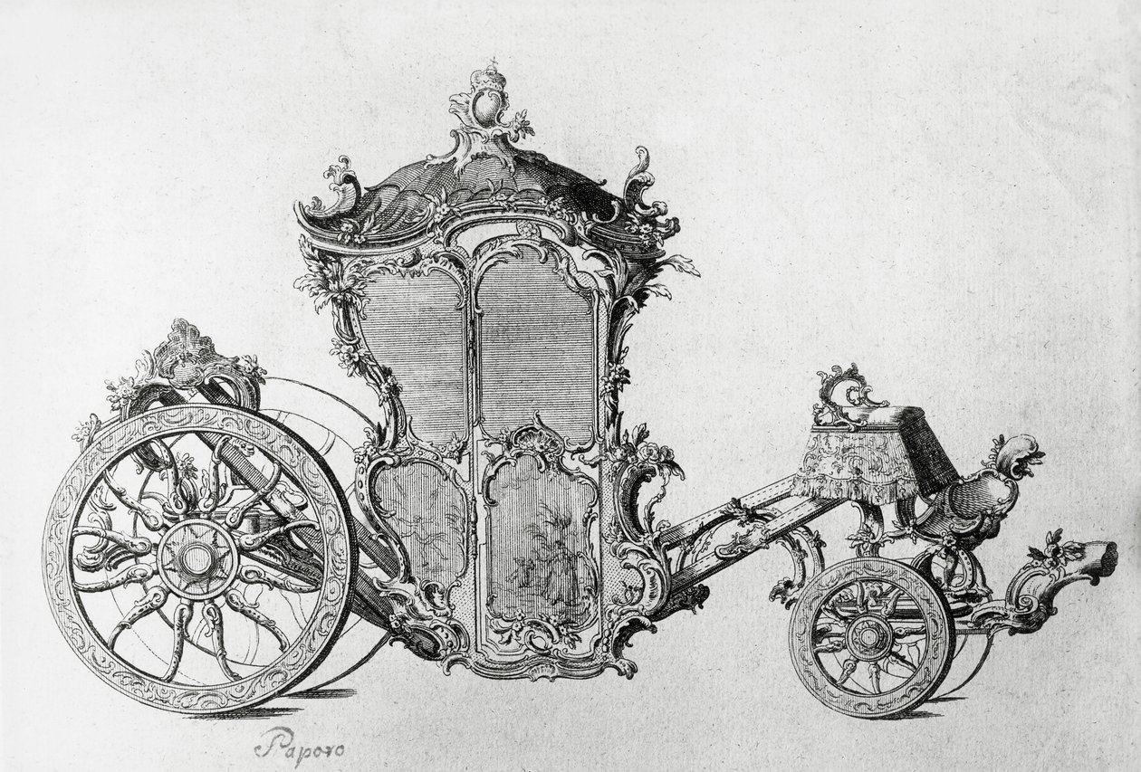 Design til rokokovogn, gravering af J.B. and Brown J. Rowbotham