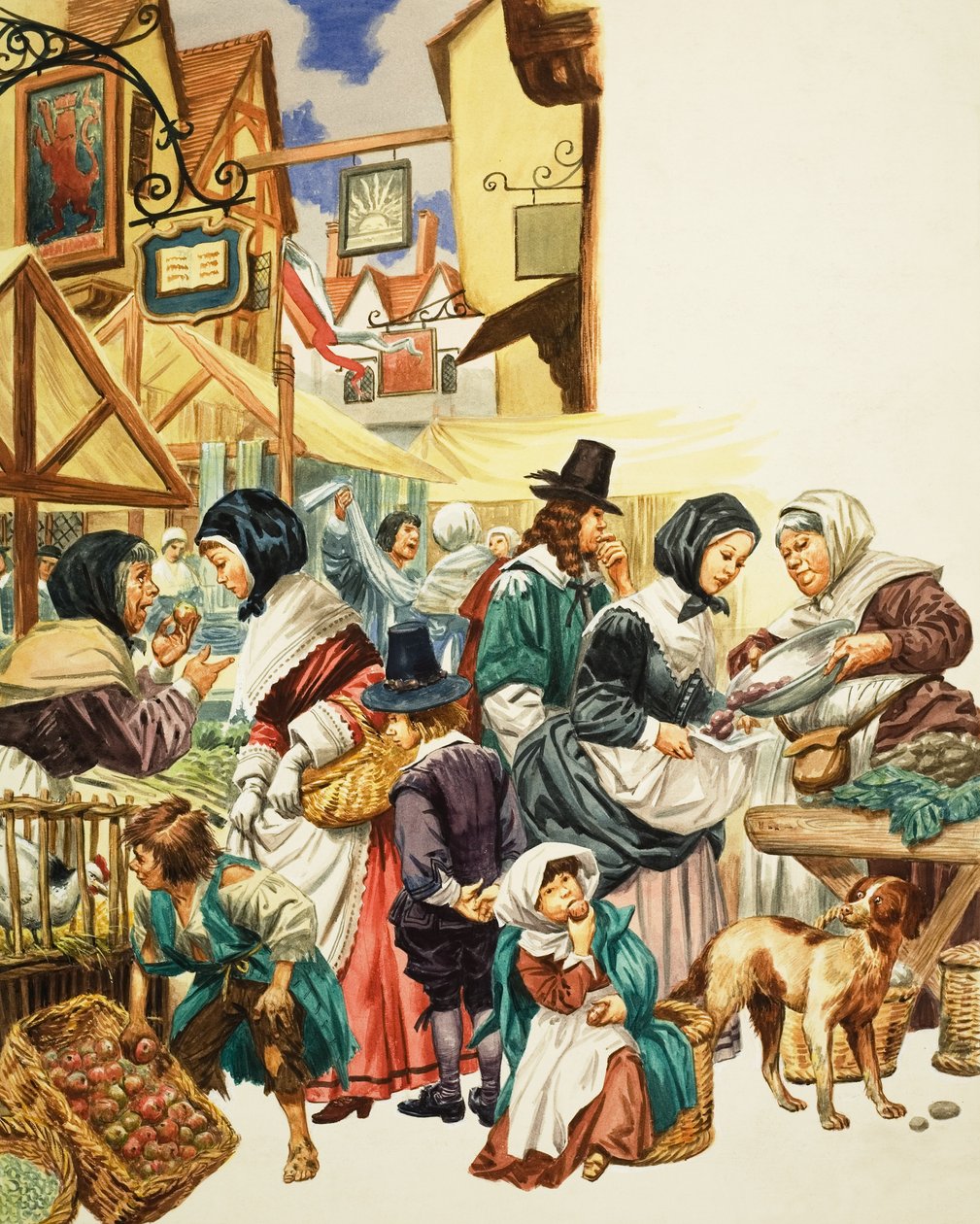 Jacobean Street Scene (gouache på papir) af C.L. Doughty