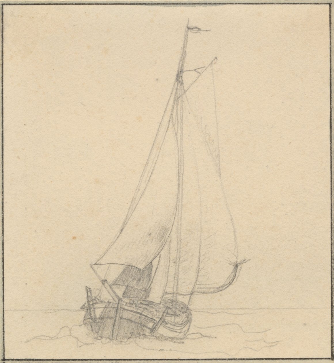 En jagt under sejl set forfra. af Christoffer Wilhelm Eckersberg