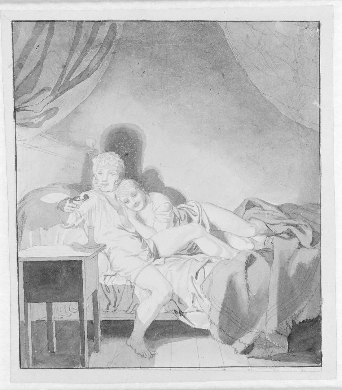 Et kælent par i sengen af Christoffer Wilhelm Eckersberg
