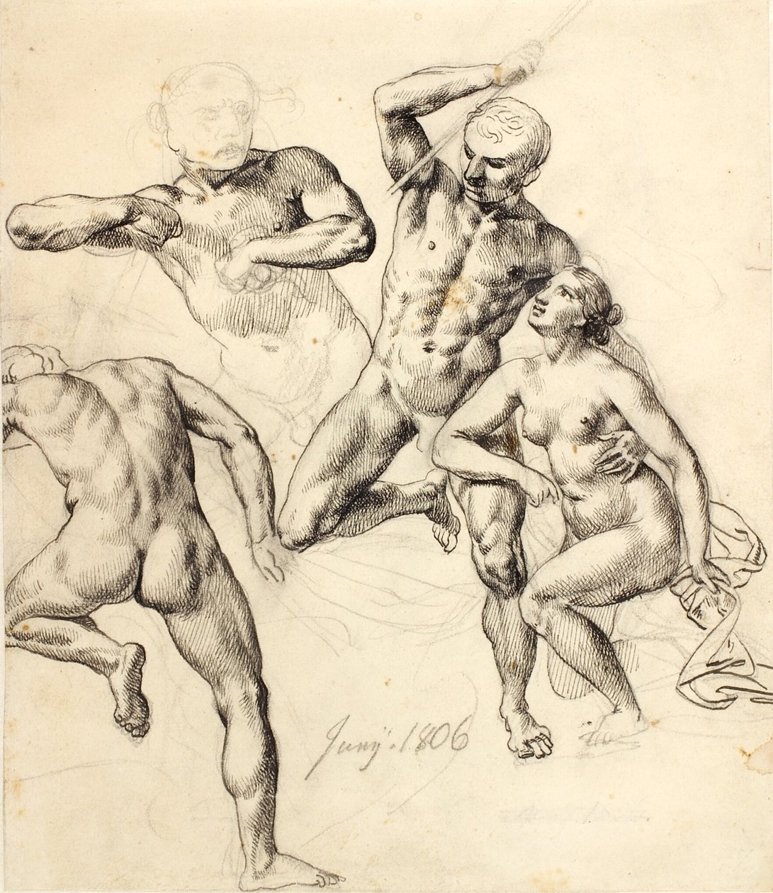 Figurstudier - tre mandlige og en kvindelig af Christoffer Wilhelm Eckersberg