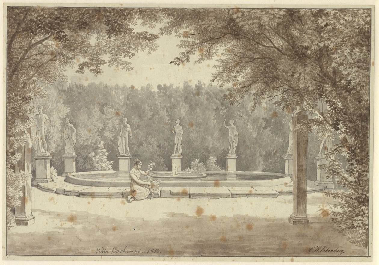 Springvandet i Palazzo Barberinis have, Rom af Christoffer Wilhelm Eckersberg