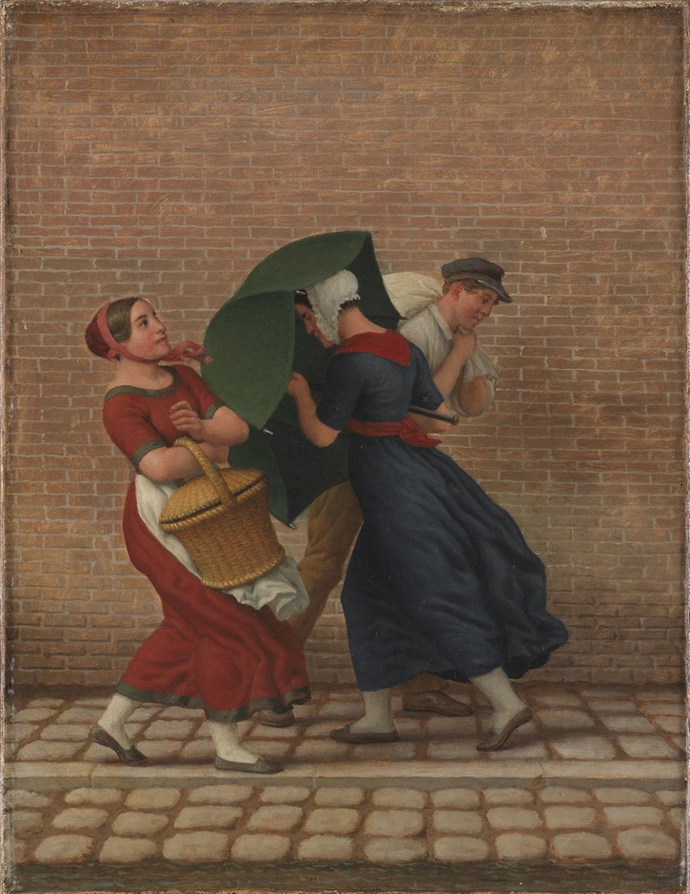 Gadebillede i blæsende og regnfuldt vejr af Christoffer Wilhelm Eckersberg