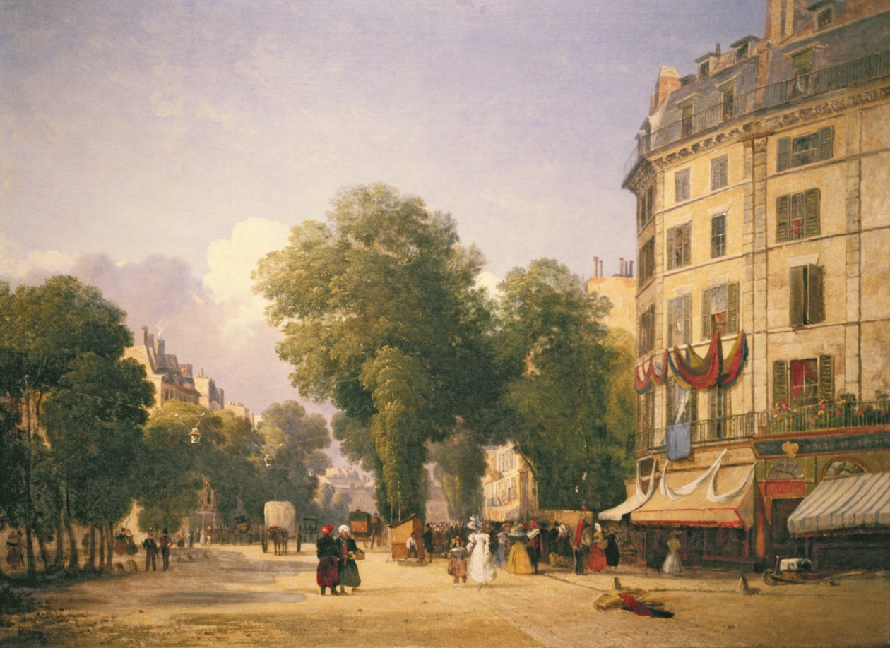 Boulevard des Capucines på hjørnet af Rue de la Paix (nu Place de lOpera), Paris, 1829 af Caleb Robert Stanley