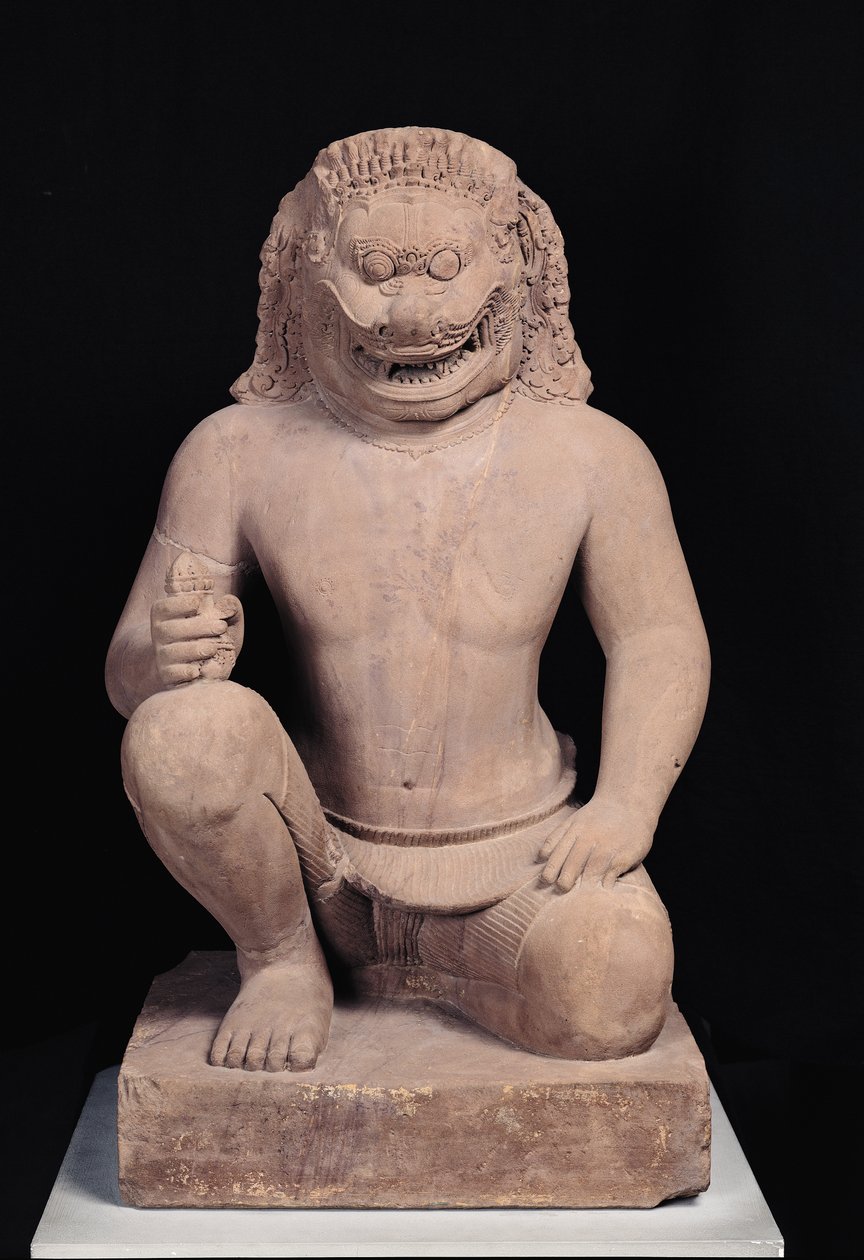 Løvehovedet vogter, Banteay Srei Style, c.967 (sandsten) af Cambodian School