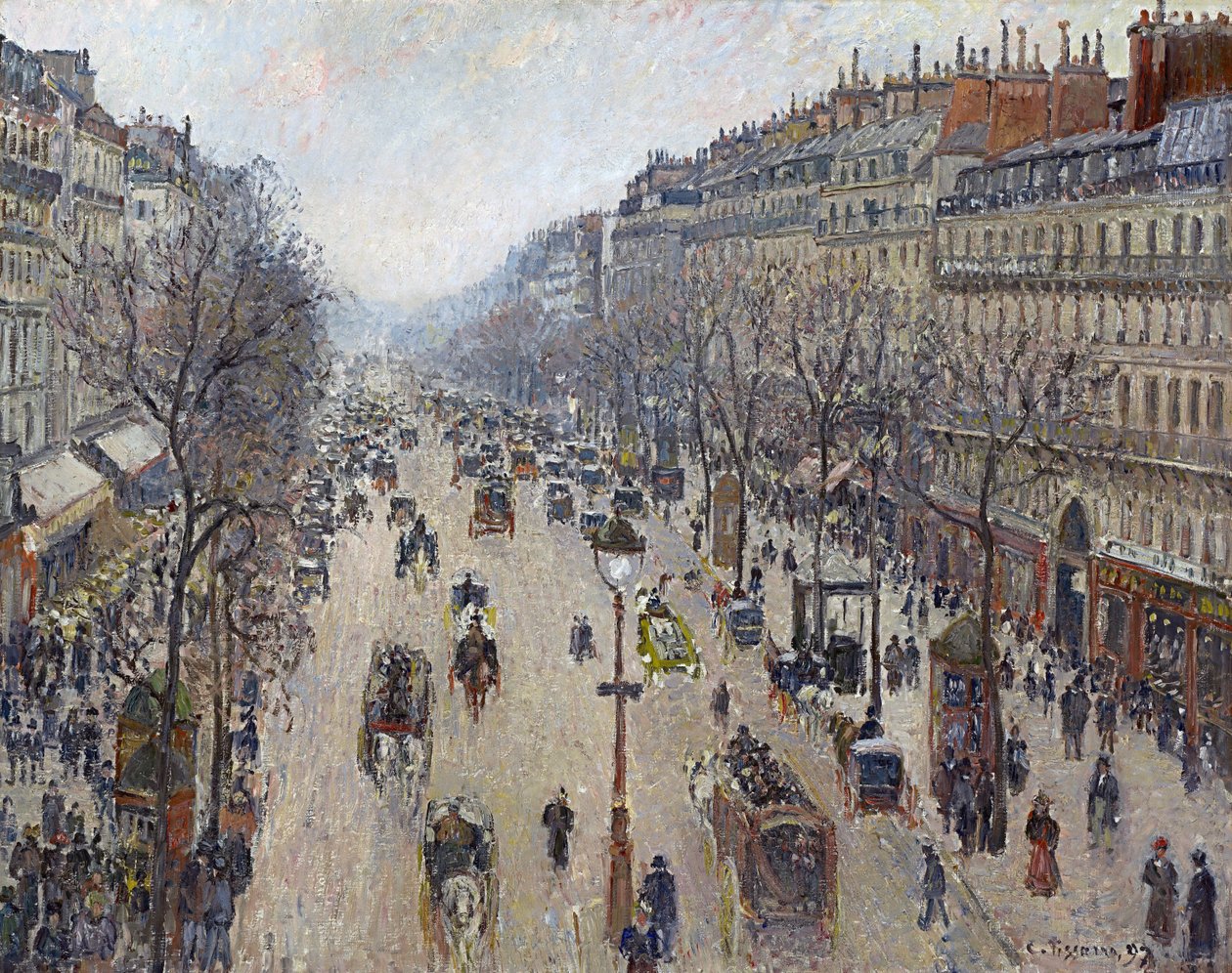 Boulevard Montmartre, morgen, overskyet vejr af Camille Jacob Pissarro