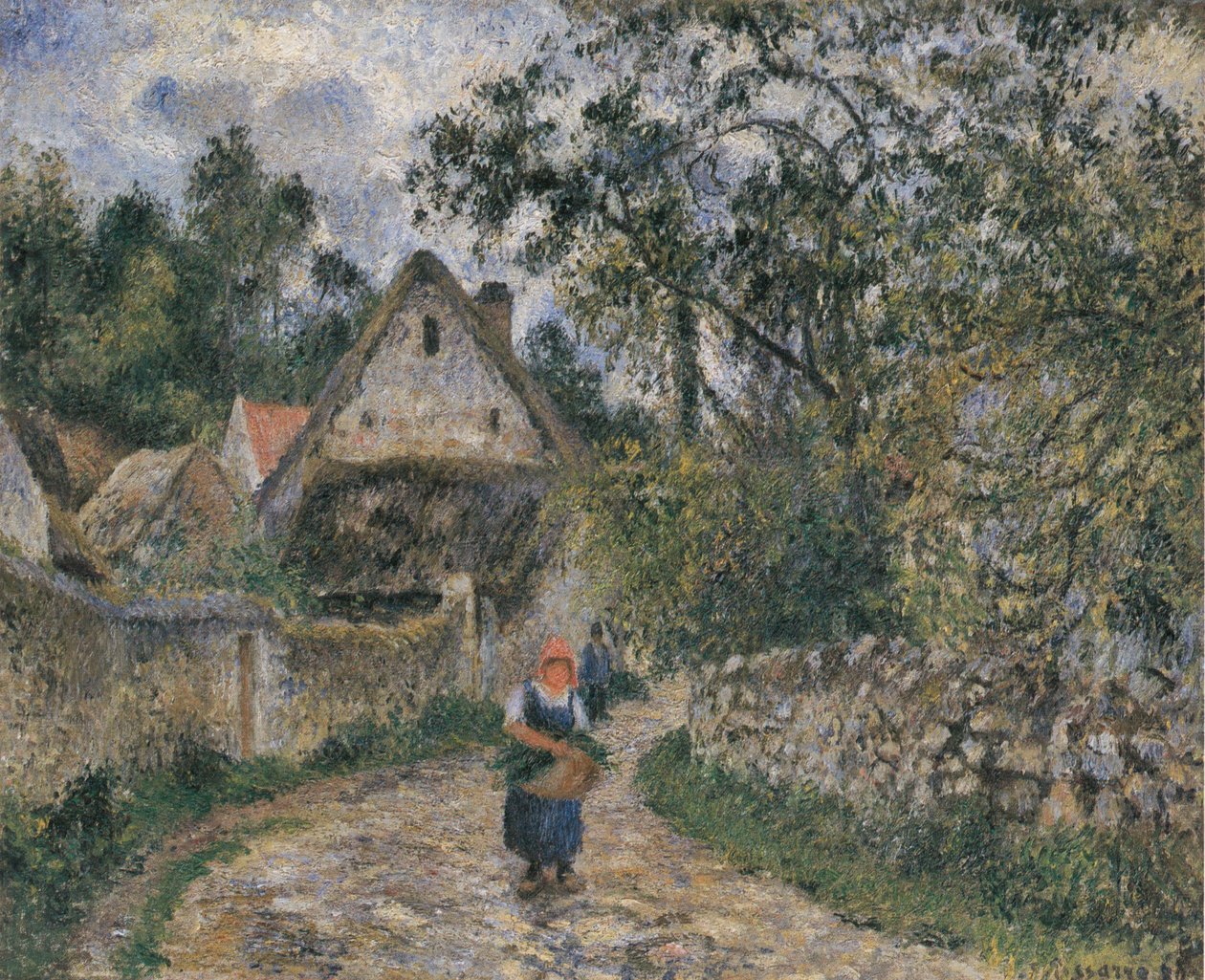 Stråtækte hytter i Valhermeil af Camille Jacob Pissarro