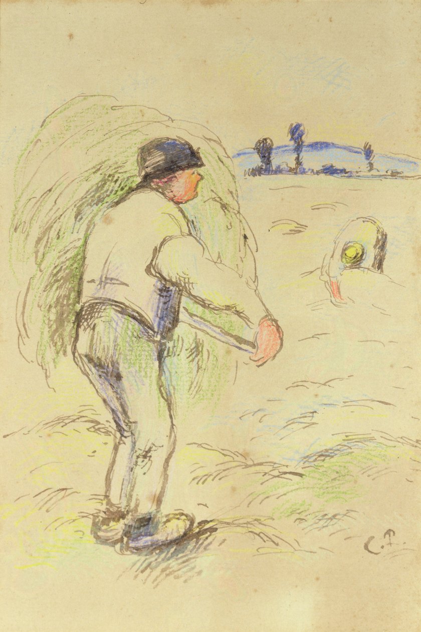Bønders høslæt, ca. 1884 (wc og blæk på papir) af Camille Jacob Pissarro