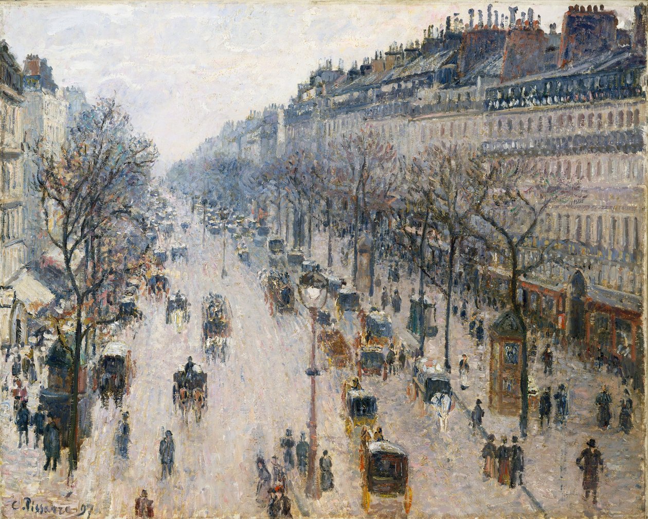 Boulevard Montmartre en vintermorgen af Camille Jacob Pissarro