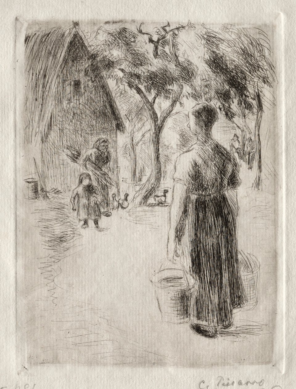 Bondekvinde, der bærer spande, 1889. af Camille Jacob Pissarro