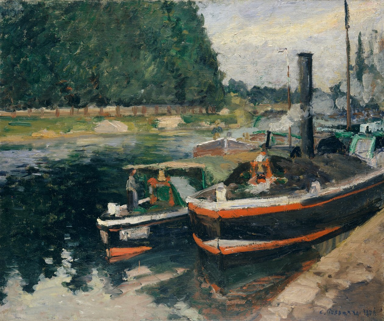 Pramme ved Pontoise, 1876. af Camille Pissarro