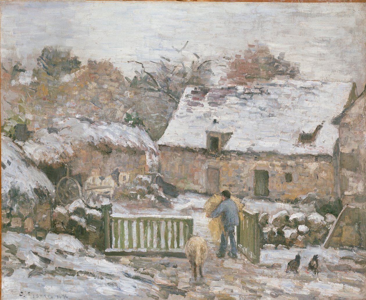 Farm at Montfoucault: Snow Effect, 1874-1876 af Camille Pissarro