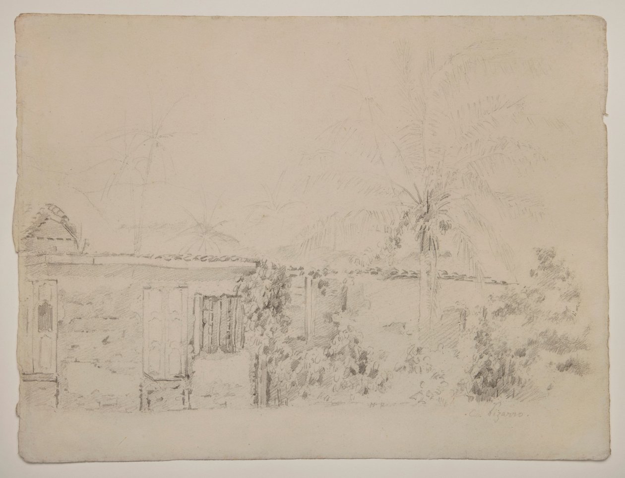 Huse og palmer af Camille Pissarro