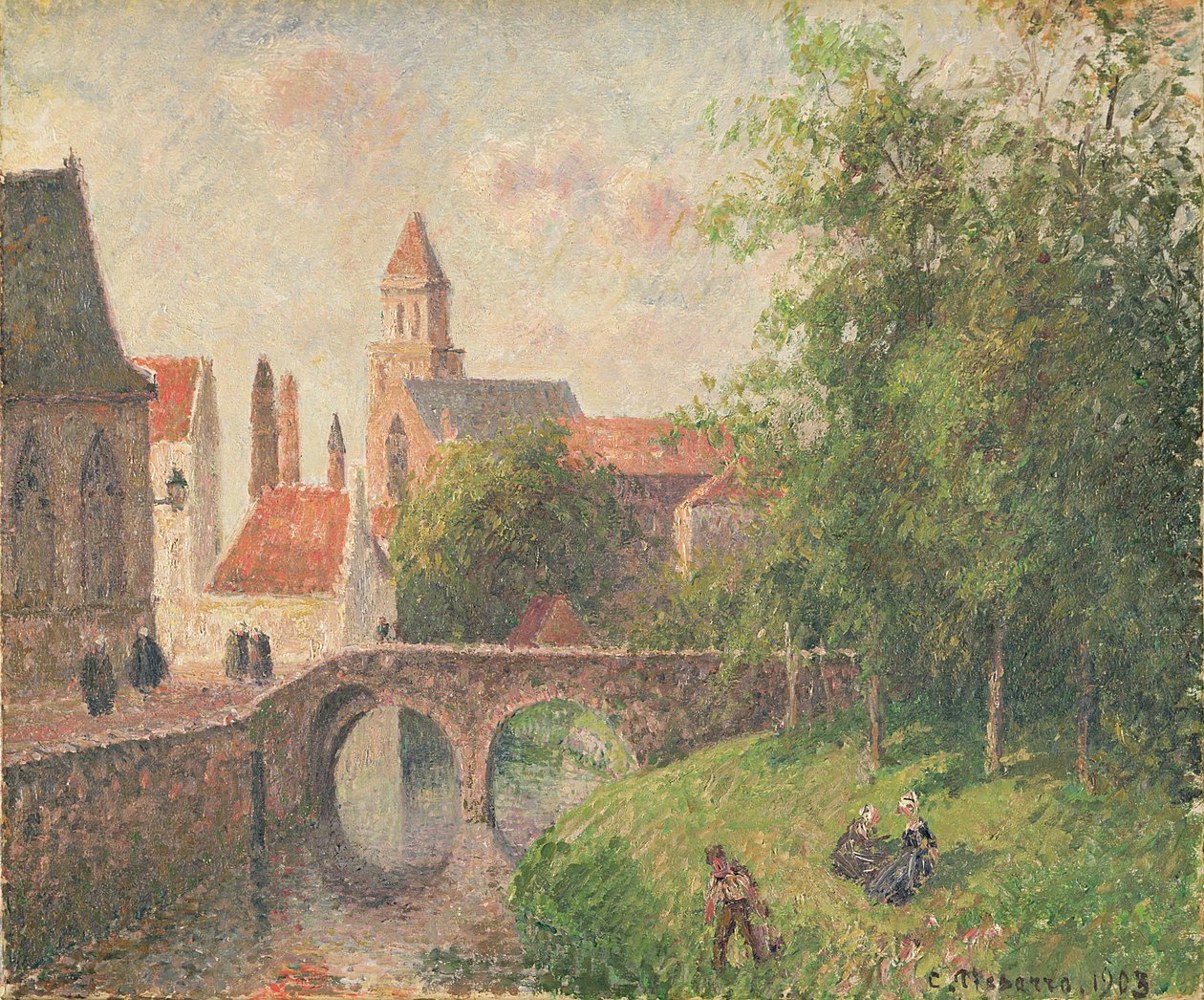 Old Bridge, Brugge (olie på lærred) af Camille Pissarro