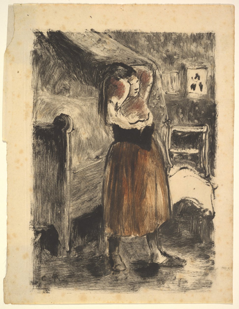 Kvinde arrangerer sit hår, 1894. af Camille Jacob Pissarro