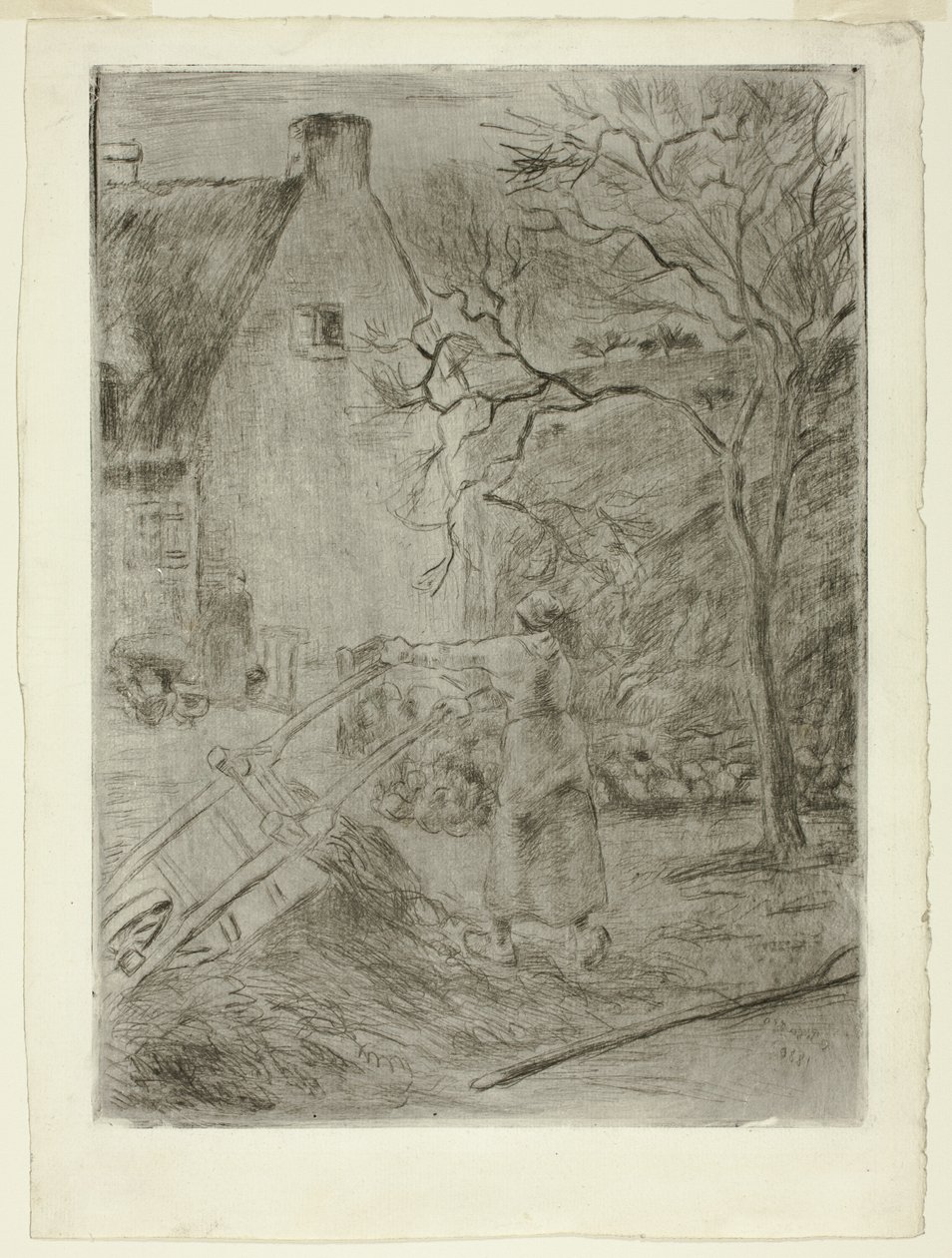 Kvinde tømmer en trillebør af Camille Pissarro