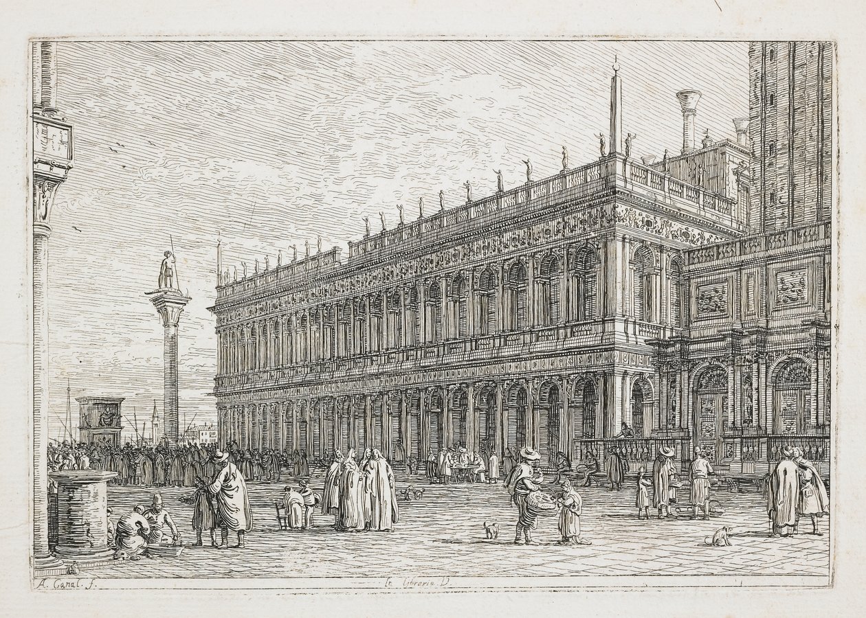 Biblioteket, tallerken fra Vedute, andre presser fra loughi, andre designet, 1740-1745 af Giovanni Antonio Canal