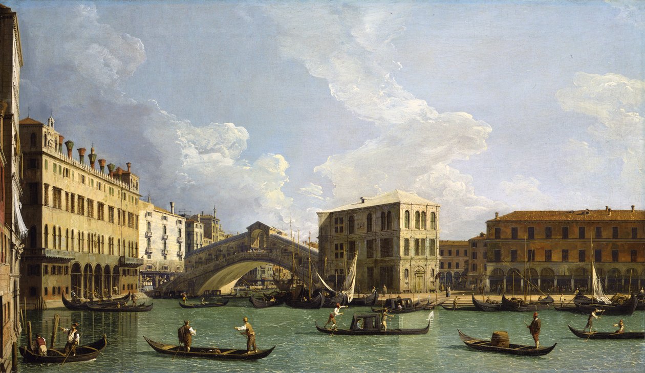 Udsigt over Rialtobroen, fra nord, ca. 1734-35 af Giovanni Antonio Canal