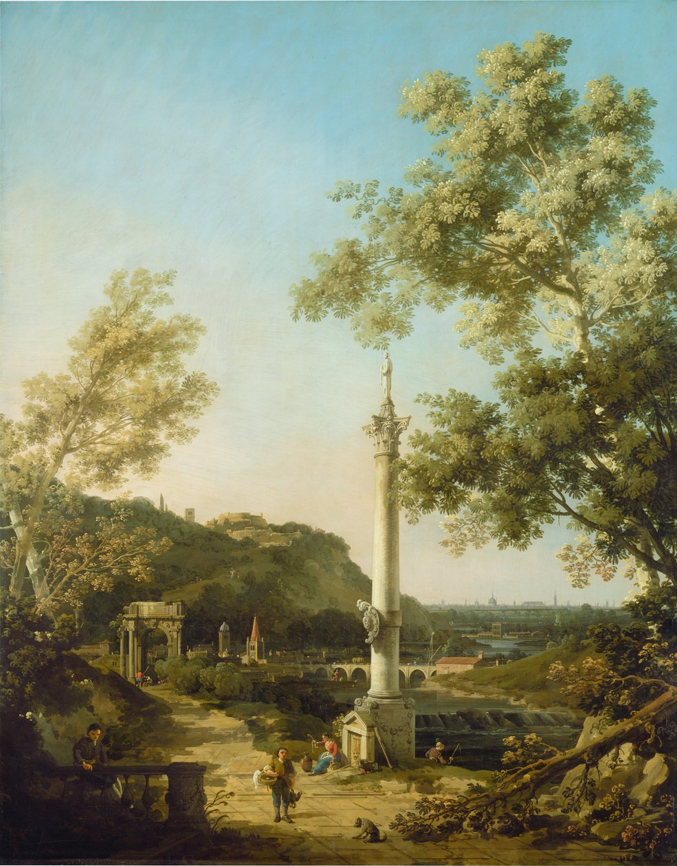 Engelsk Landskab Capriccio med en søjle, ca. 1754. af Canaletto